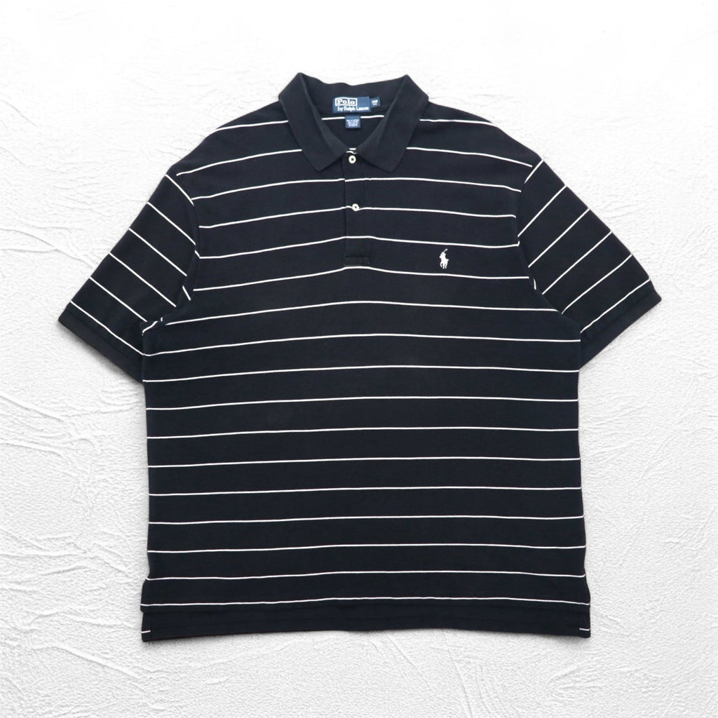 Polo by Ralph Lauren 90年代 ボーダー ポロシャツ 2XL BIG ビッグサイズ ブラック 鹿の子 スモールポニー刺繍