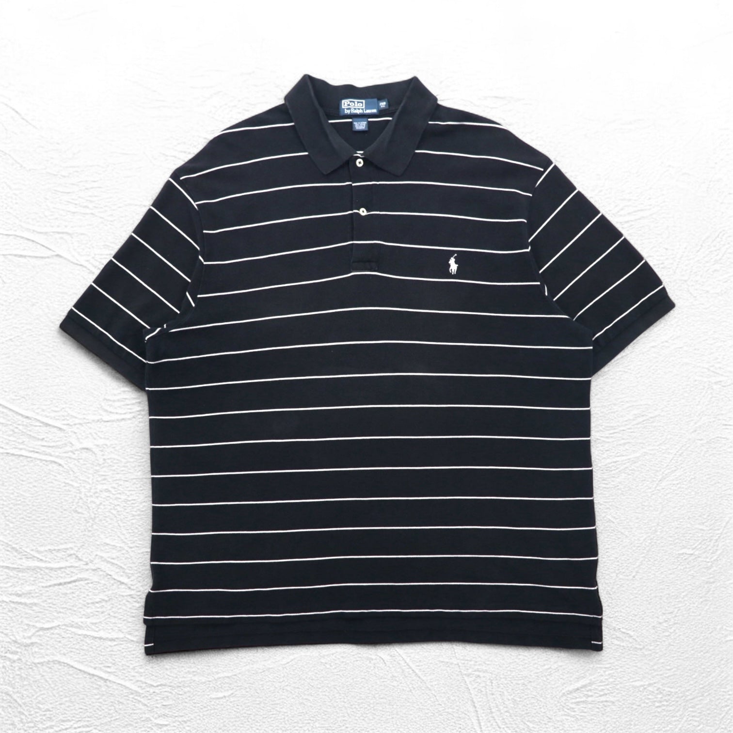 Polo by Ralph Lauren 90年代 ボーダー ポロシャツ 2XL BIG ビッグサイズ ブラック 鹿の子 スモールポニー刺繍