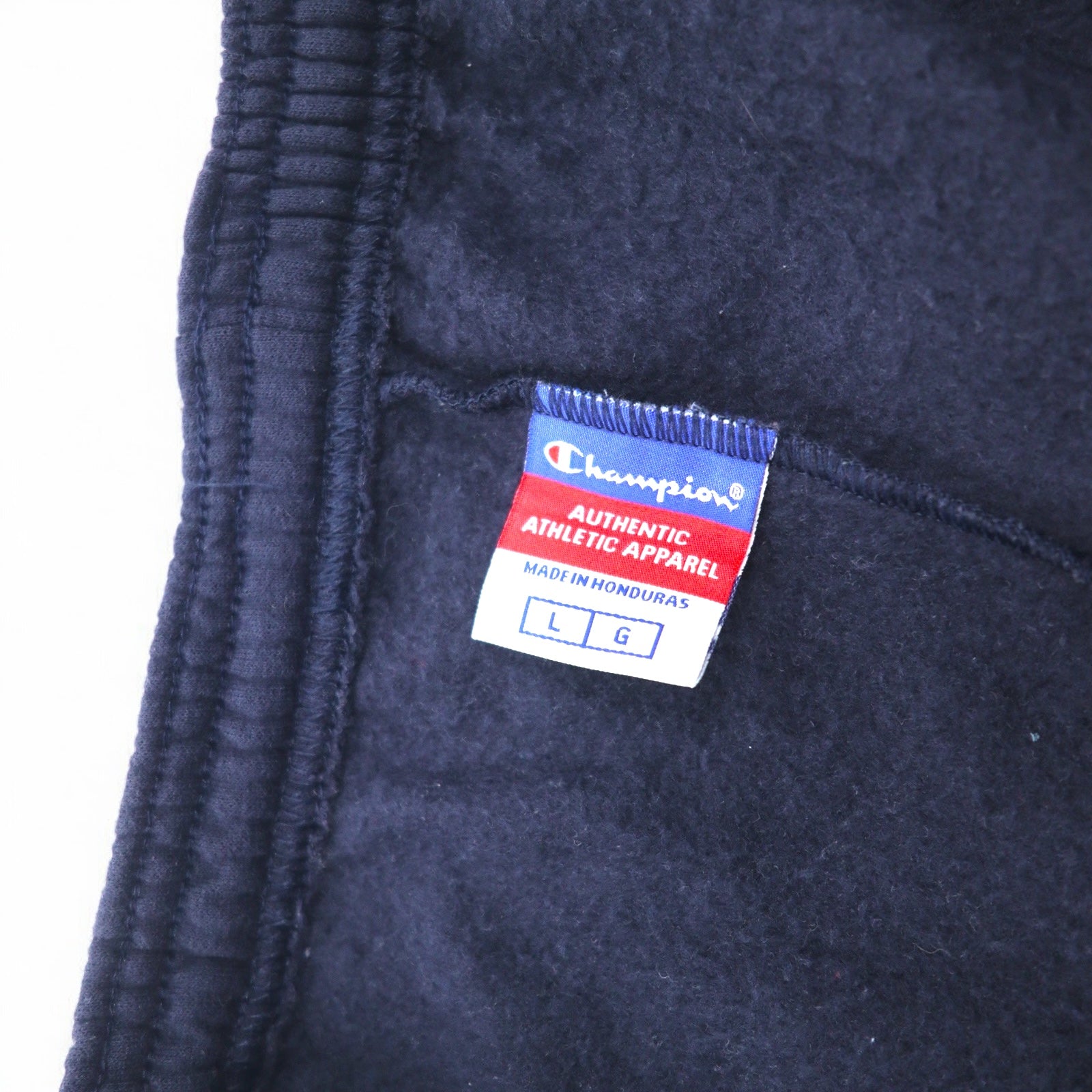 Champion Pantaloni della tuta L Blu navy Cotone interno felpato Etichetta a barra Fabbricati in Honduras