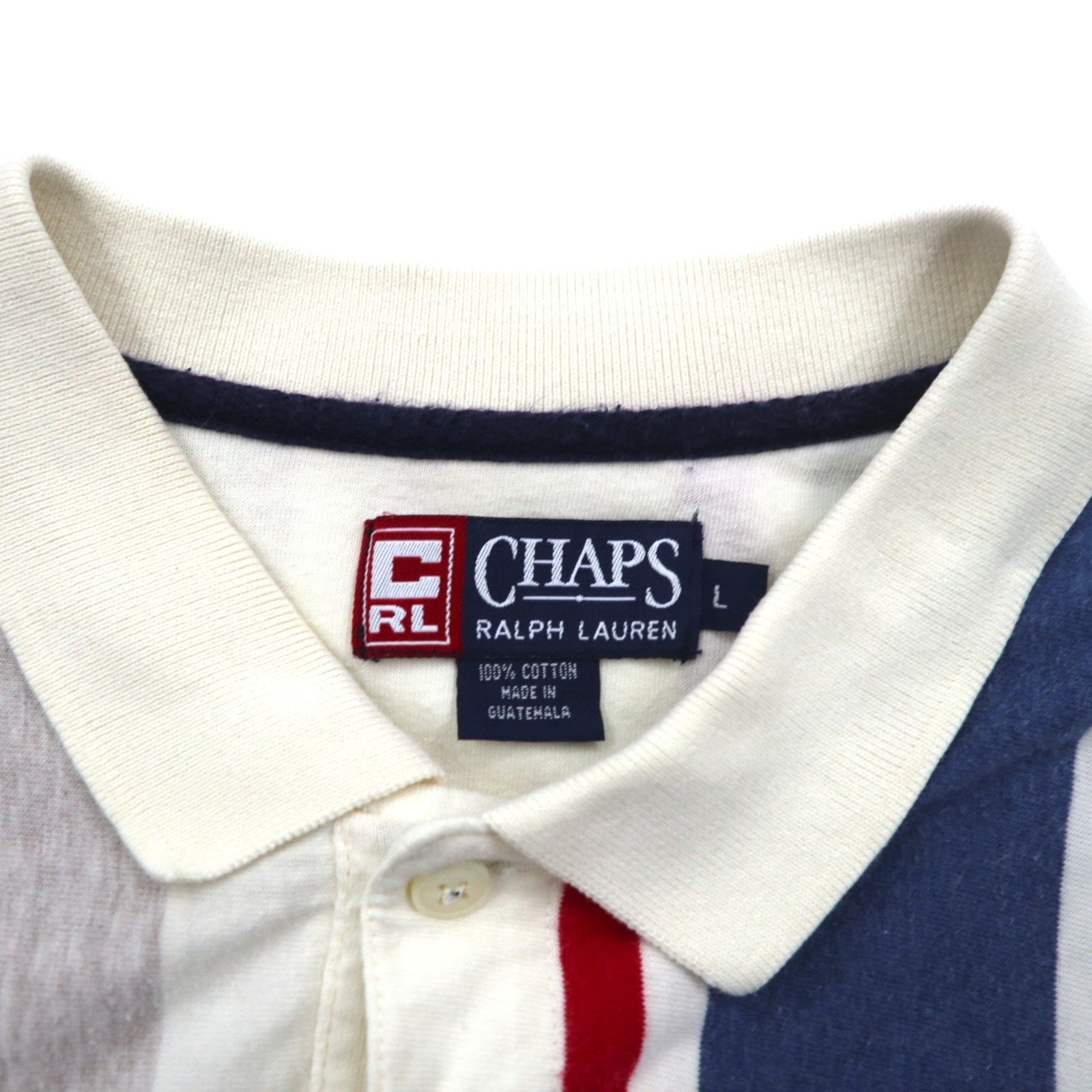 CHAPS RALPH LAUREN Polo L a righe multistrato anni '90 Bianco con logo ricamato