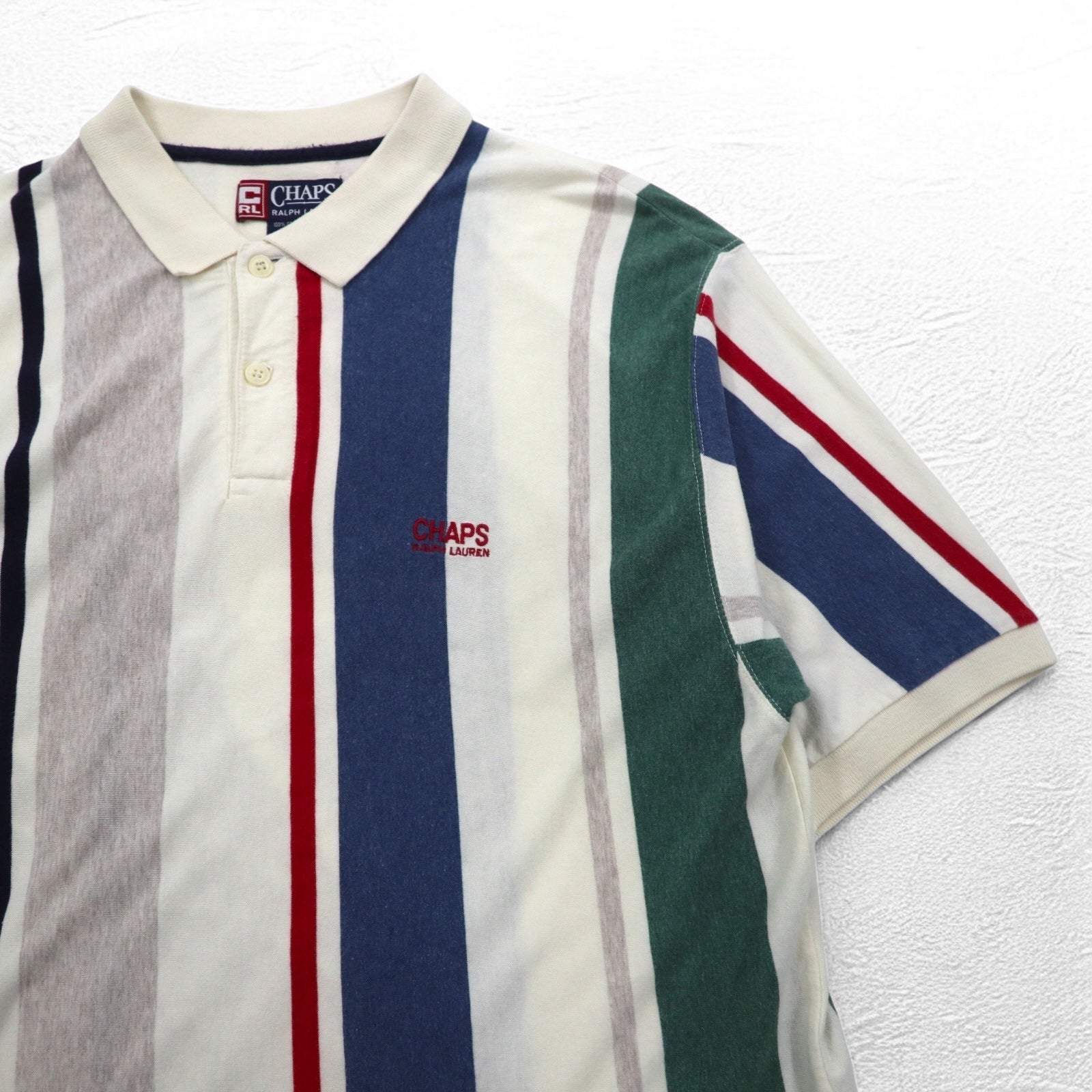 CHAPS RALPH LAUREN Polo L a righe multistrato anni '90 Bianco con logo ricamato