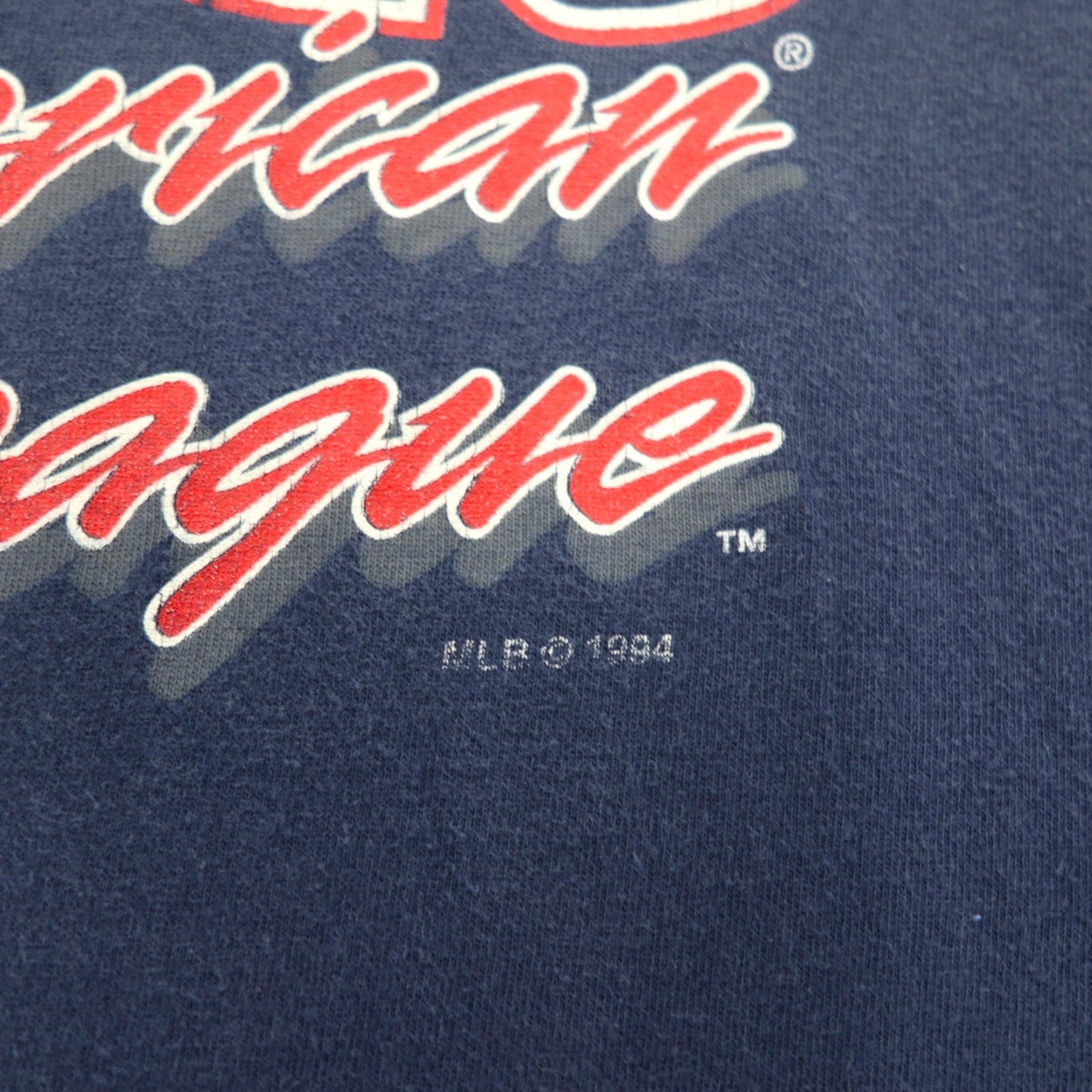 JOSTENS SPORTSWEAR Anni '90 Made in USA MLB INDIANS T-Shirt Stampata XL Blu Navy Cucitura Singola