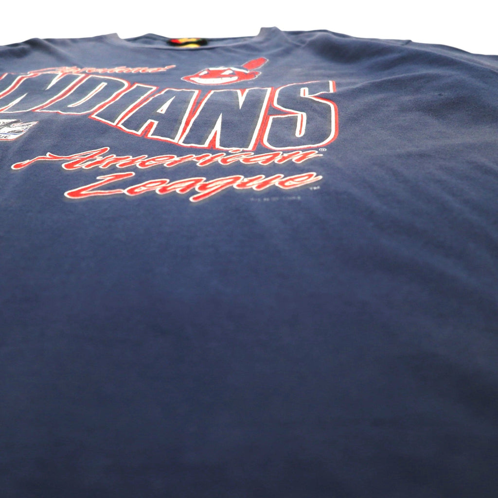JOSTENS SPORTSWEAR Anni '90 Made in USA MLB INDIANS T-Shirt Stampata XL Blu Navy Cucitura Singola