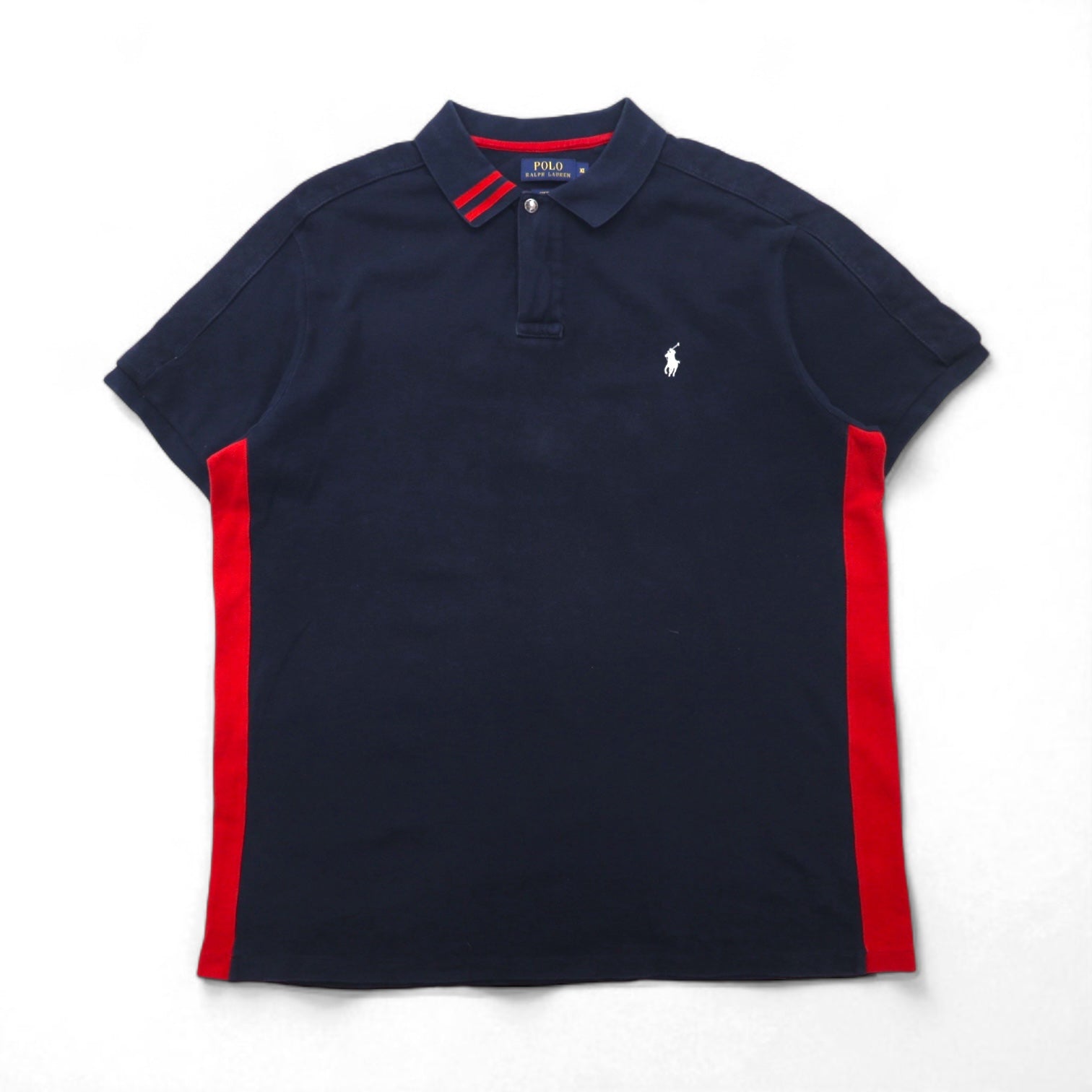 POLO RALPH LAUREN Polo XL navy red cotone piquè mezza zip bottoni a pressione ricamo small pony