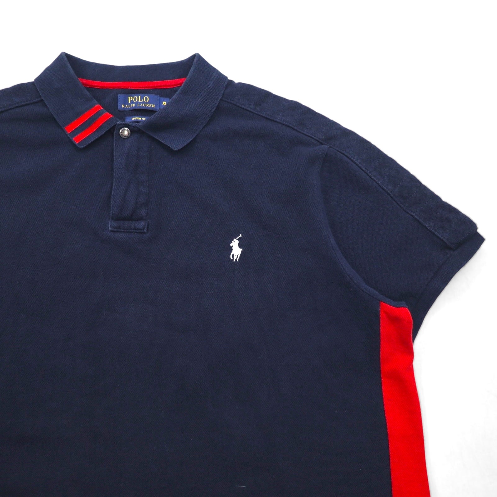 POLO RALPH LAUREN Polo XL navy red cotone piquè mezza zip bottoni a pressione ricamo small pony