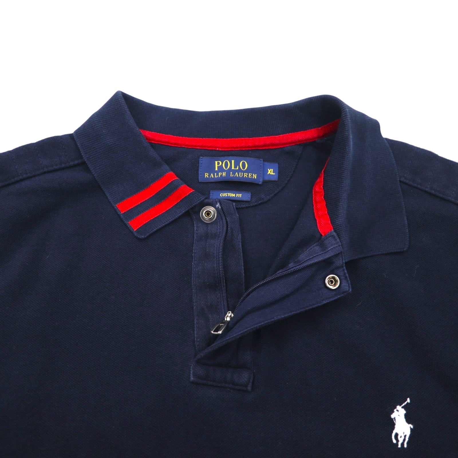 POLO RALPH LAUREN Polo XL navy red cotone piquè mezza zip bottoni a pressione ricamo small pony