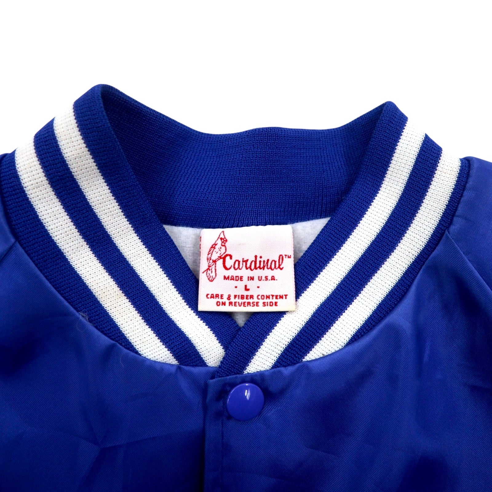 Cardinal Anni '90 USA Giacca College L Blu Nylon NEW ROCHELLE Baseball Stampa Posteriore