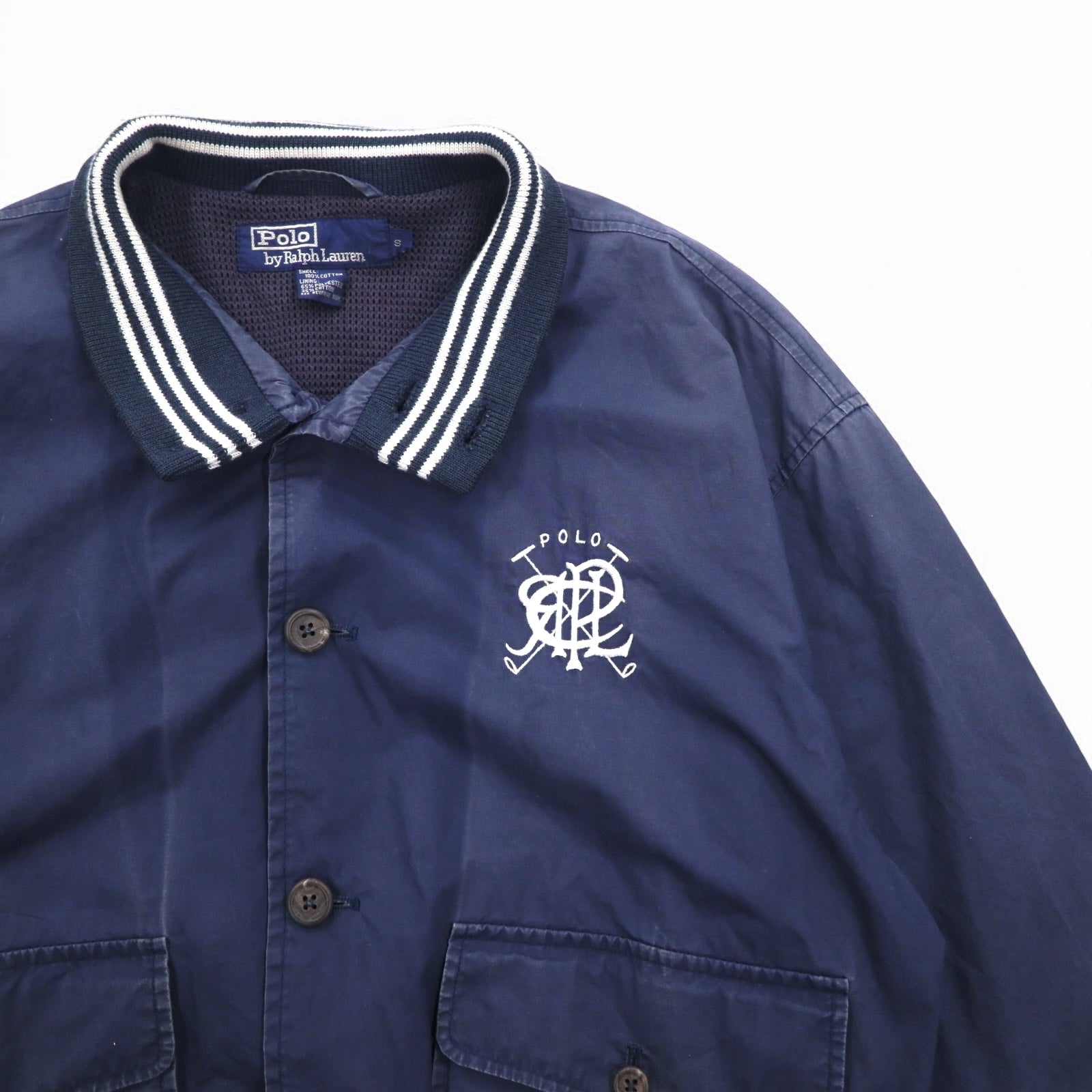 Polo by Ralph Lauren 90年代 ボタスタ スポーツジャケット S ネイビー エンブレムロゴ刺繍