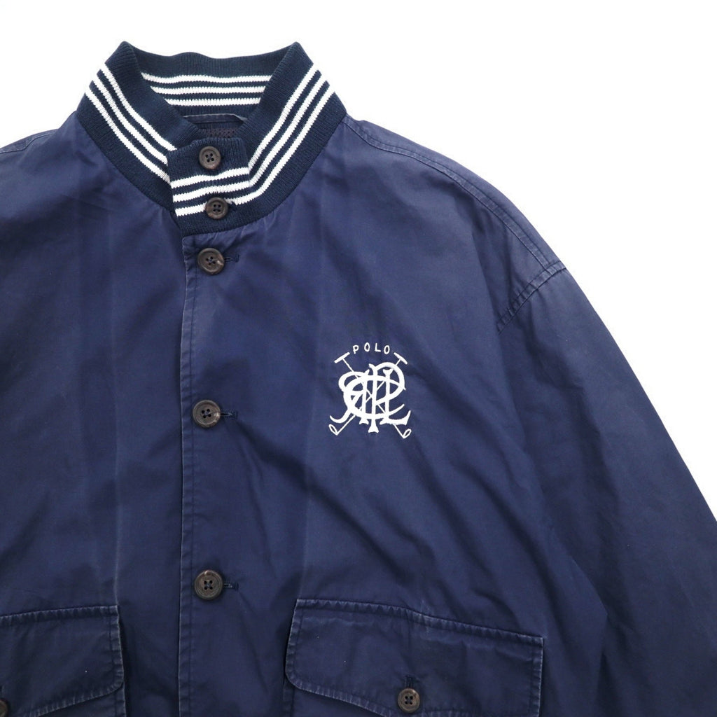 Polo by Ralph Lauren 90年代 ボタスタ スポーツジャケット S ネイビー エンブレムロゴ刺繍