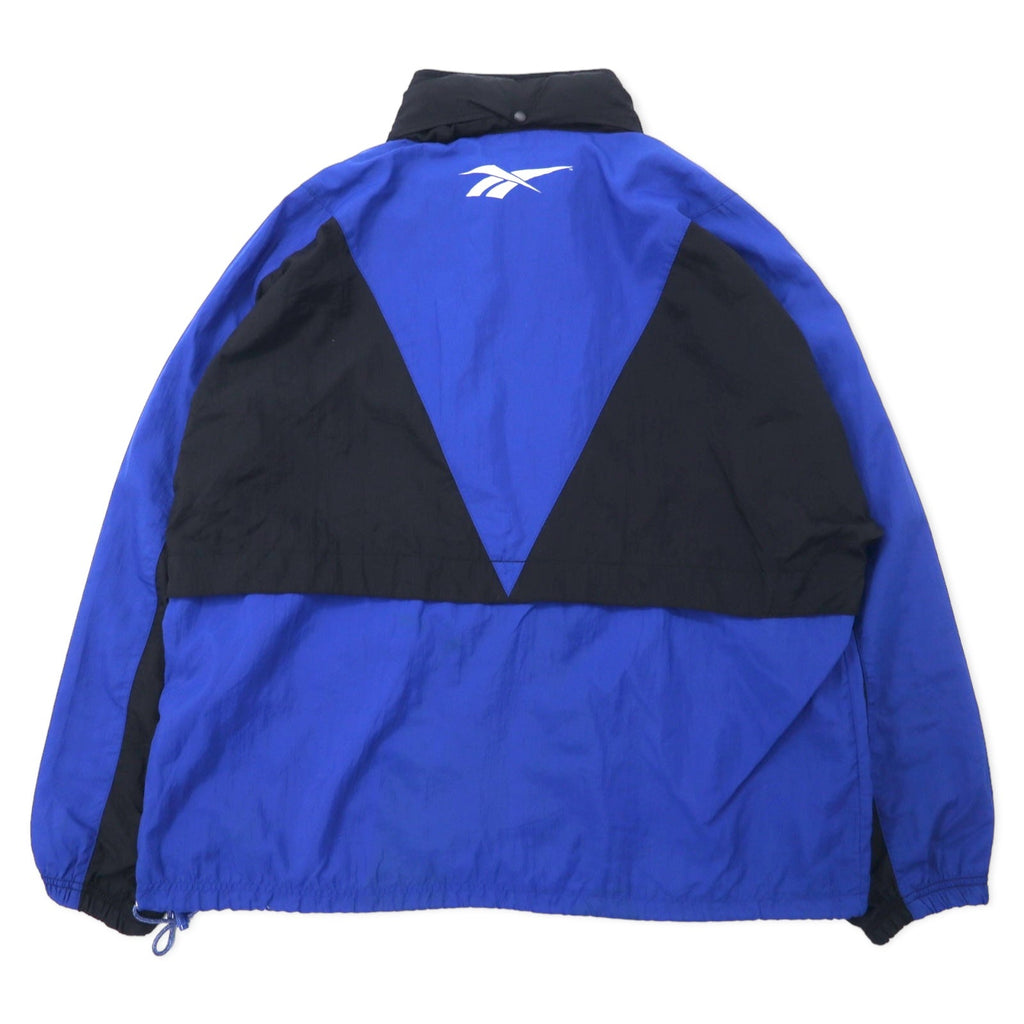 Reebok giacca in nylon anni '90, taglia XL, nero e blu, logo vettoriale, cappuccio ripiegabile