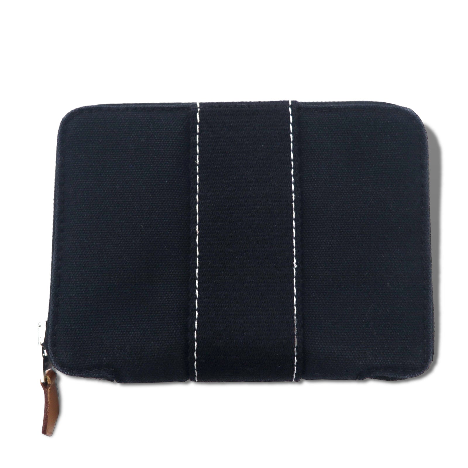 HERMES Francia Fourre-tout Purse PM portafoglio a due ante mini nero tela cerniera riri con chiusura a cerniera lampo