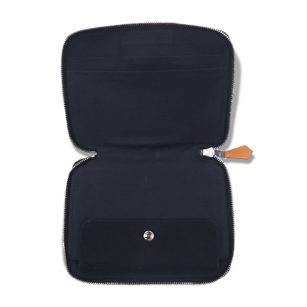 HERMES Francia Fourre-tout Purse PM portafoglio a due ante mini nero tela cerniera riri con chiusura a cerniera lampo