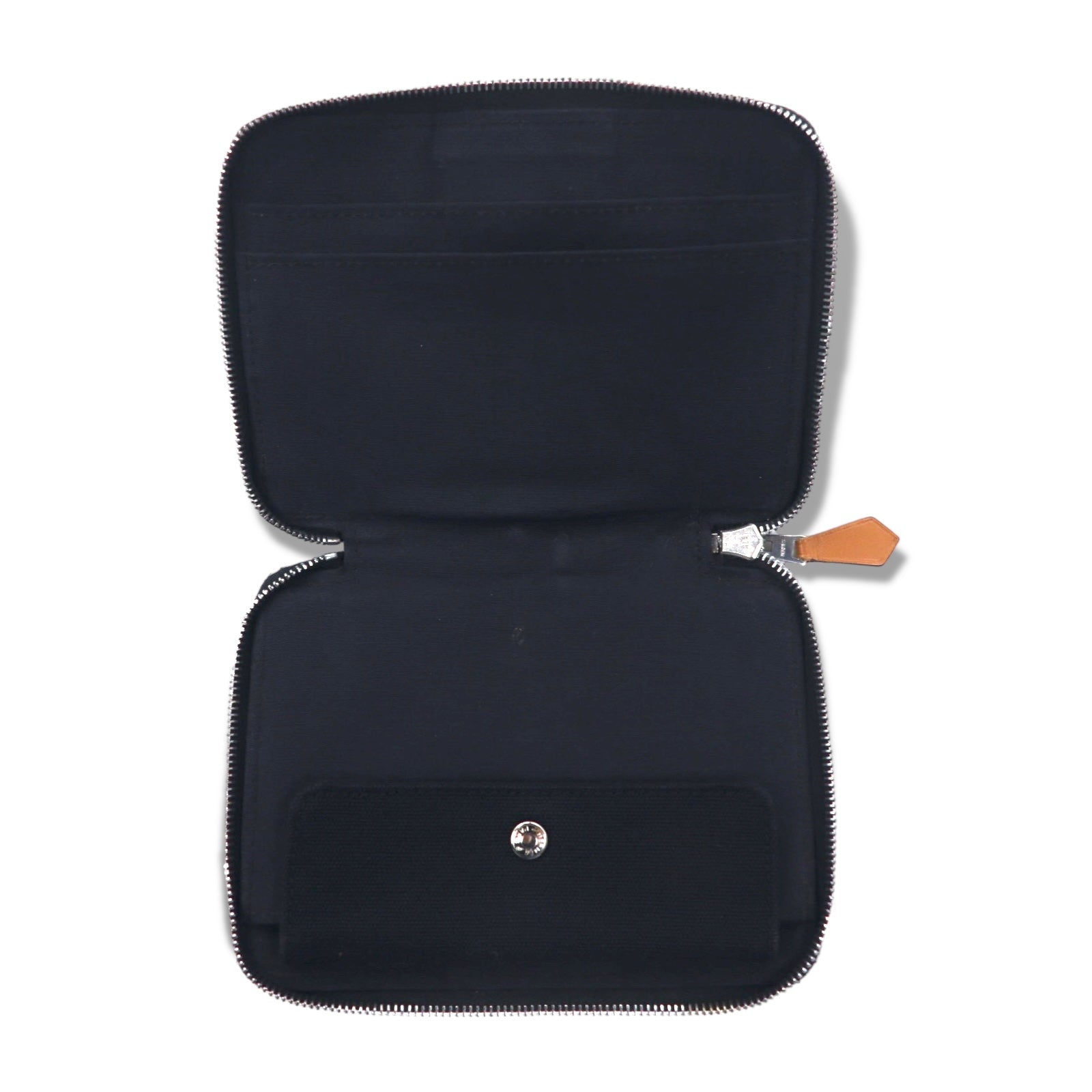 HERMES Francia Fourre-tout Purse PM portafoglio a due ante mini nero tela cerniera riri con chiusura a cerniera lampo
