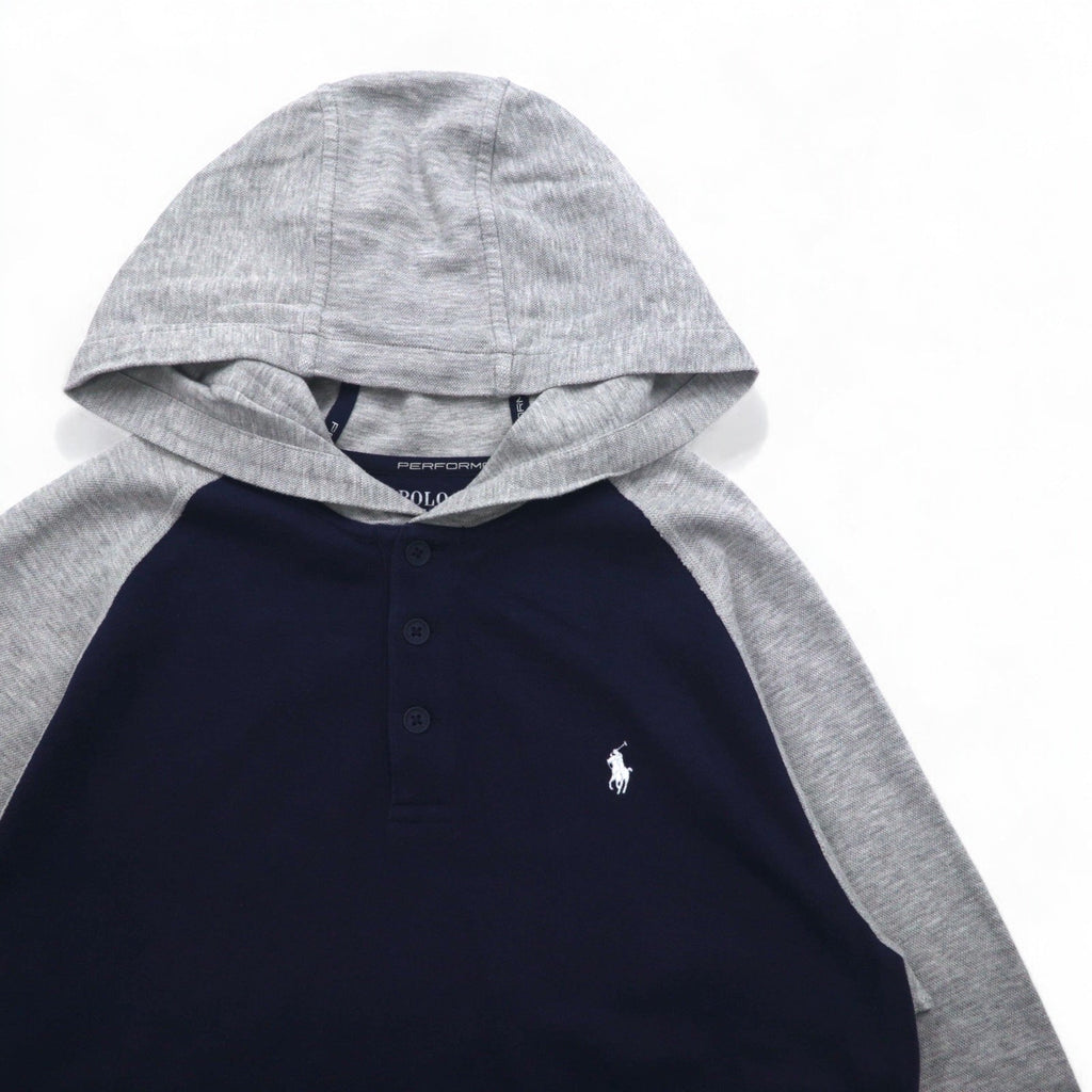 POLO RALPH LAUREN felpa con cappuccio mezza zip XL blu navy piqué PERFORMANCE numerazione small pony