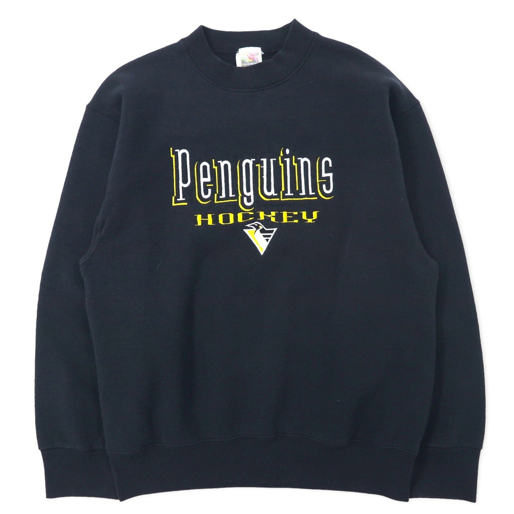FRUIT OF THE LOOM USA製 90年代 NHL 刺繍 スウェット M ブラック コットン Penguins HOCKEY