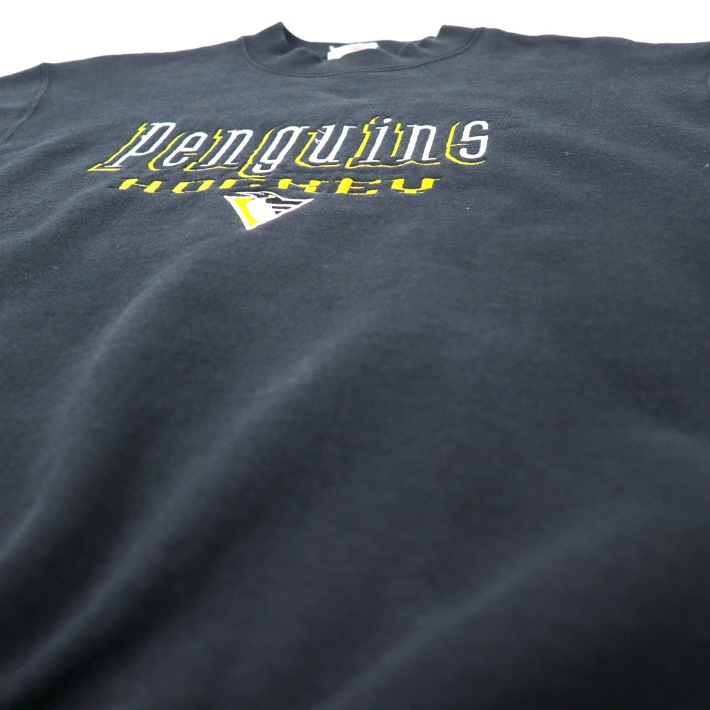 FRUIT OF THE LOOM USA製 90年代 NHL 刺繍 スウェット M ブラック コットン Penguins HOCKEY