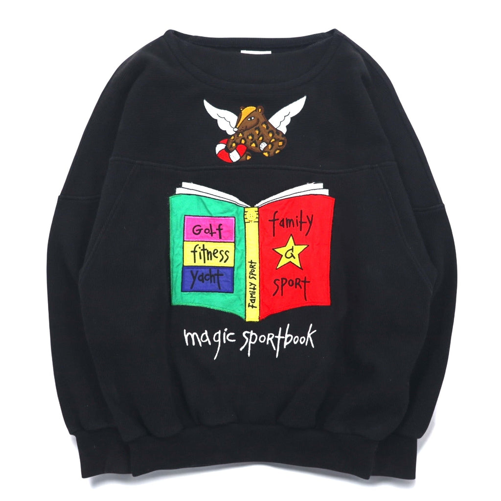 Castelbajac sport anni '90, felpa nera con ricamo di personaggi, taglia S, magic sport book, made in Japan