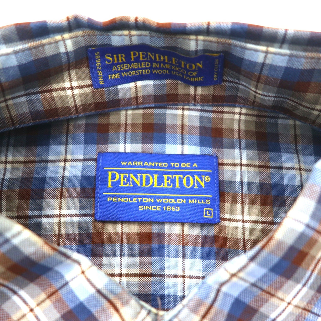 PENDLETON Camicia button-down a quadri in lana L Blu Marrone Fatta in Messico