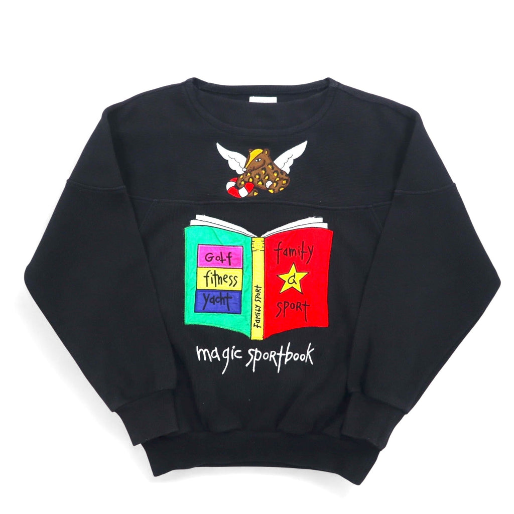 Castelbajac sport anni '90, felpa nera con ricamo di personaggi, taglia S, magic sport book, made in Japan
