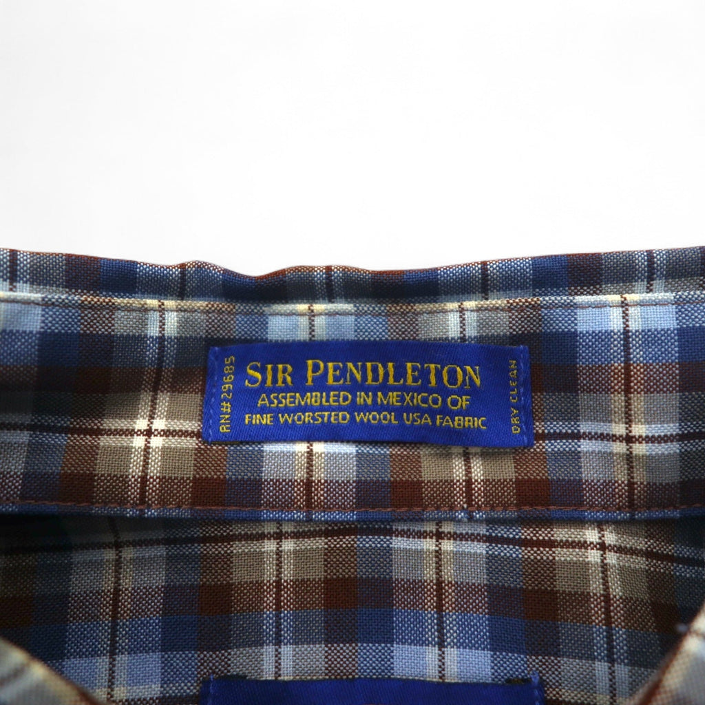 PENDLETON Camicia button-down a quadri in lana L Blu Marrone Fatta in Messico