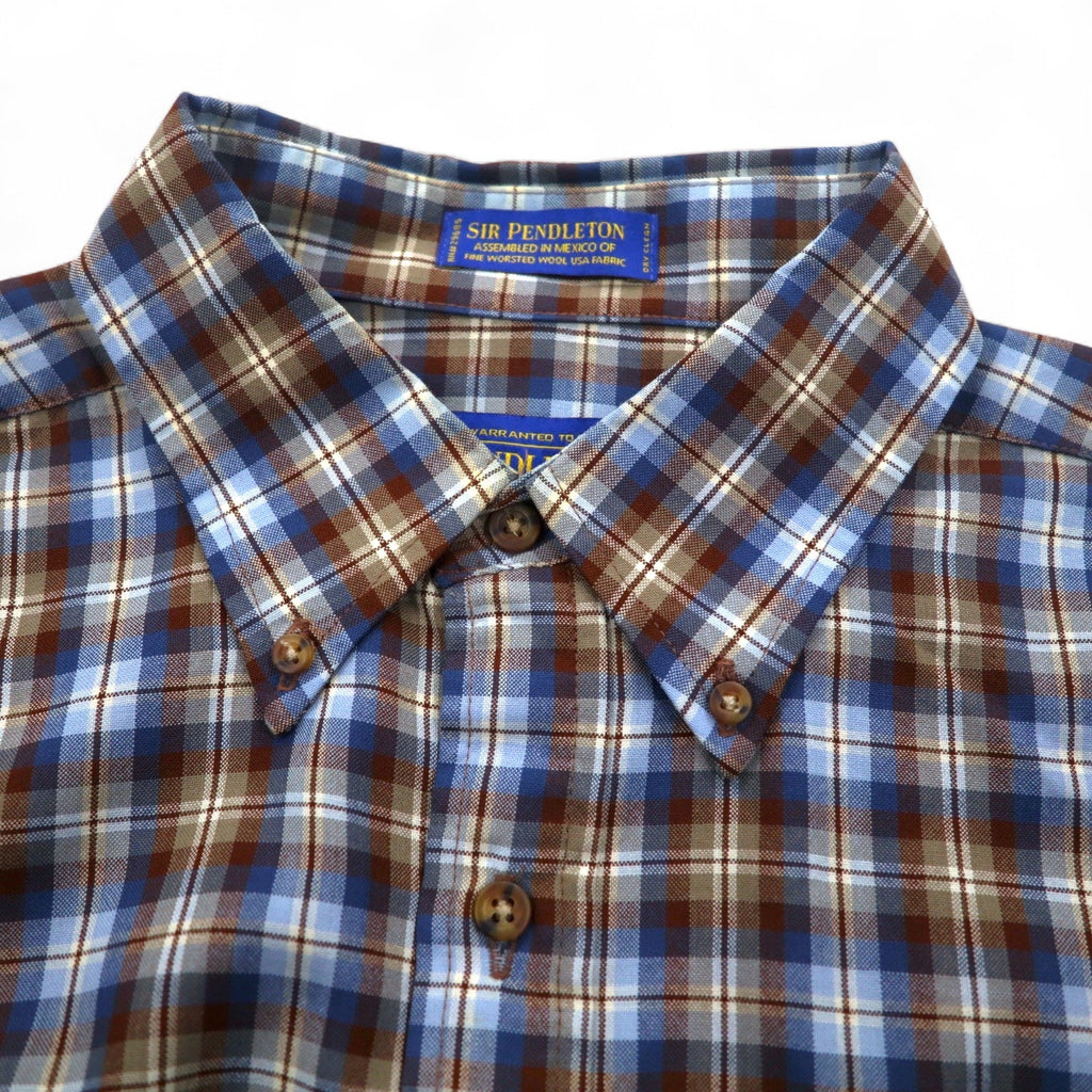 PENDLETON Camicia button-down a quadri in lana L Blu Marrone Fatta in Messico