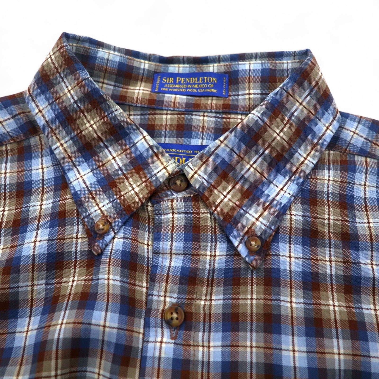 PENDLETON Camicia button-down a quadri in lana L Blu Marrone Fatta in Messico