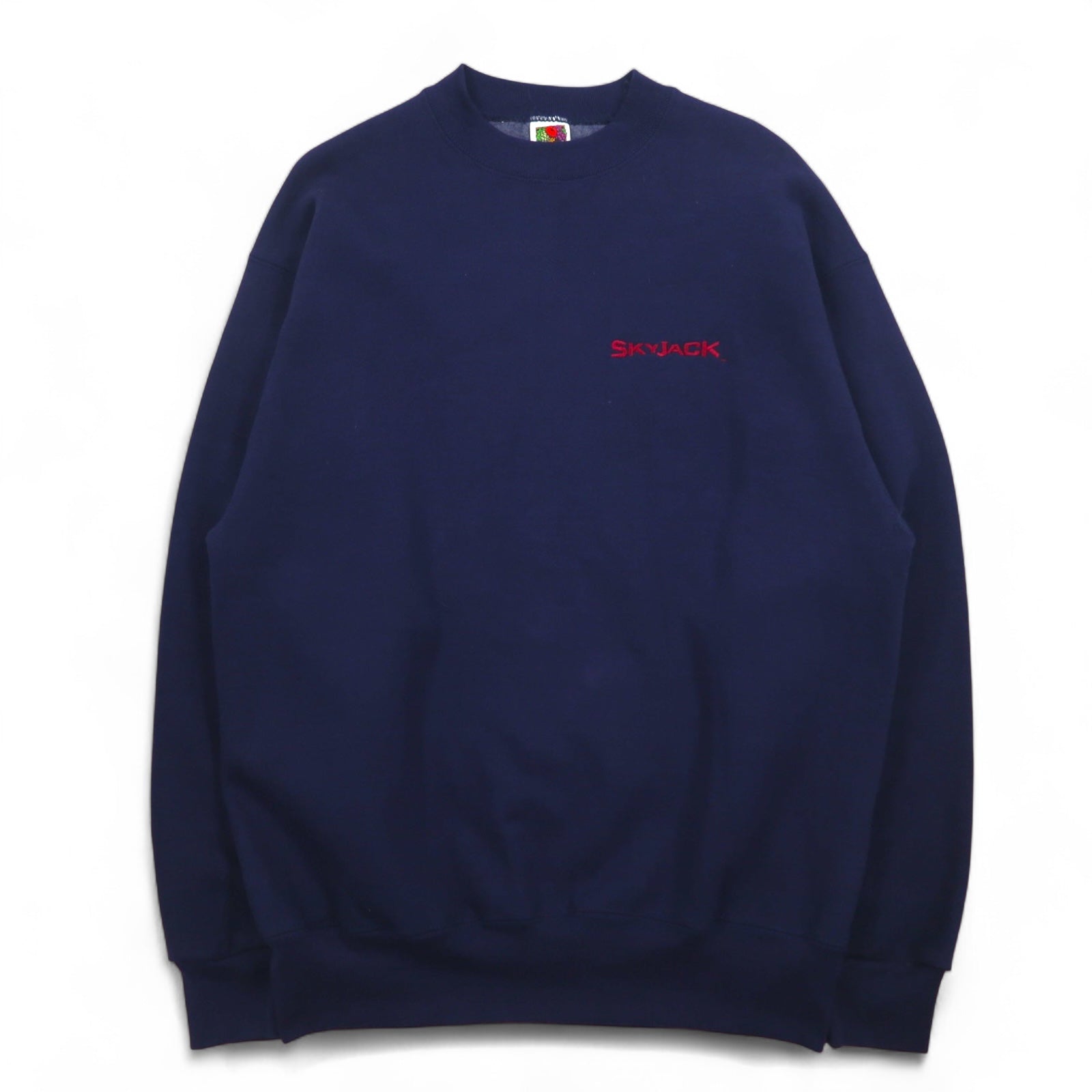 FRUIT OF THE LOOM Anni '90 Made in USA Felpa SUPER COTTON L Blu Navy Interno felpato SKYJACK Ricamo monologo