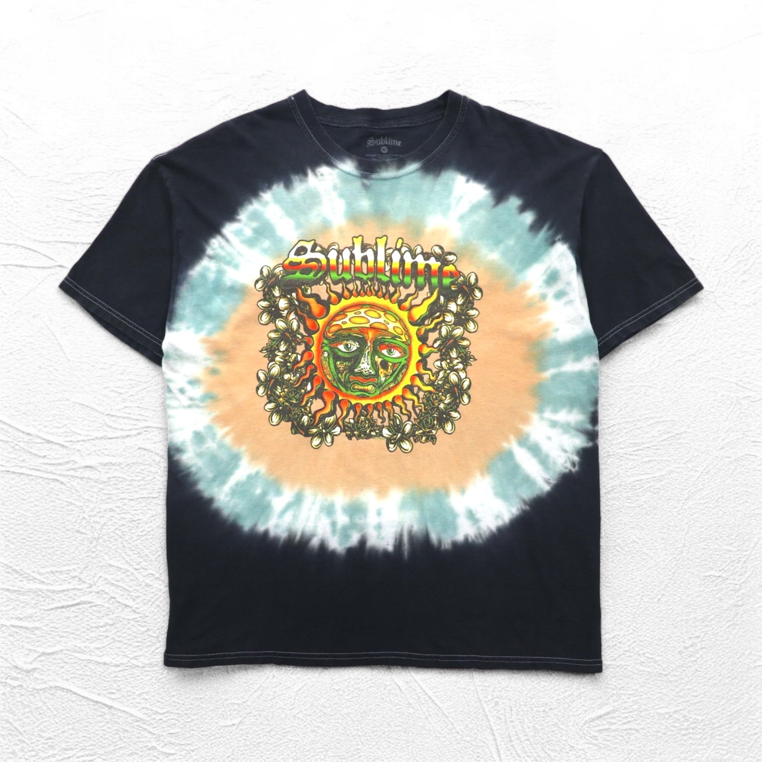 Sublime T-Shirt anni 2000, taglia XL, in cotone nero tie-dye, motivo sole, Made in Mexico