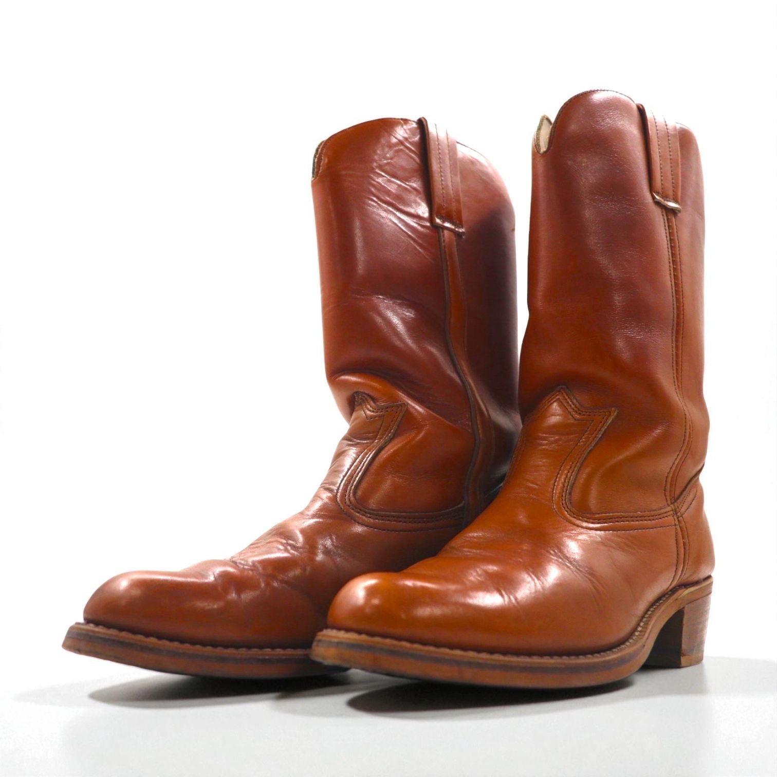 90s USA Vintage Western Boots ウエスタンブーツ ペコスブーツ 26cm レザー ローパー カービングステッチ 701160 USA製 90年代