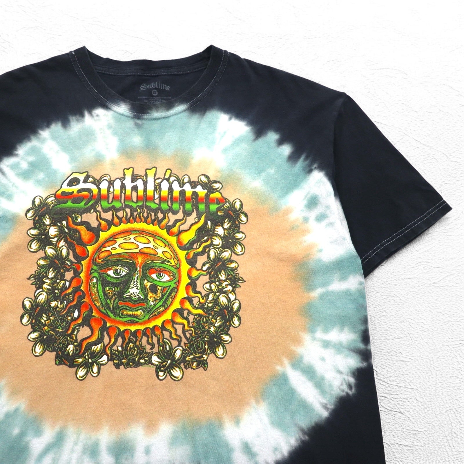 Sublime T-Shirt anni 2000, taglia XL, in cotone nero tie-dye, motivo sole, Made in Mexico