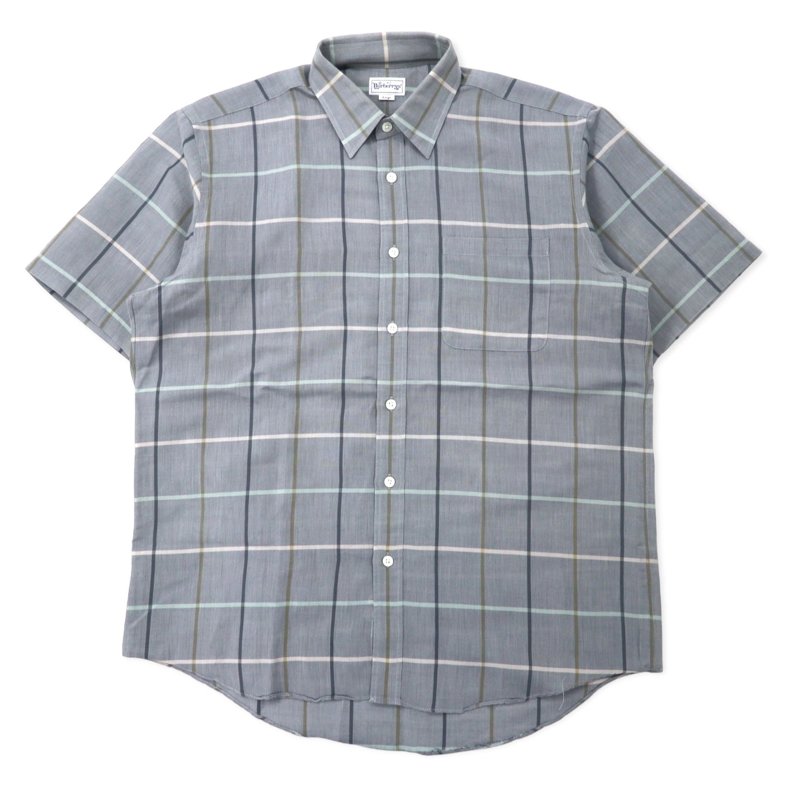 Camicia elegante a maniche corte Burberrys con motivo a finestre, taglia L, grigia, in lino e cotone, made in Japan