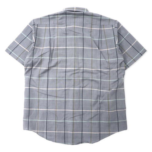 Camicia elegante a maniche corte Burberrys con motivo a finestre, taglia L, grigia, in lino e cotone, made in Japan
