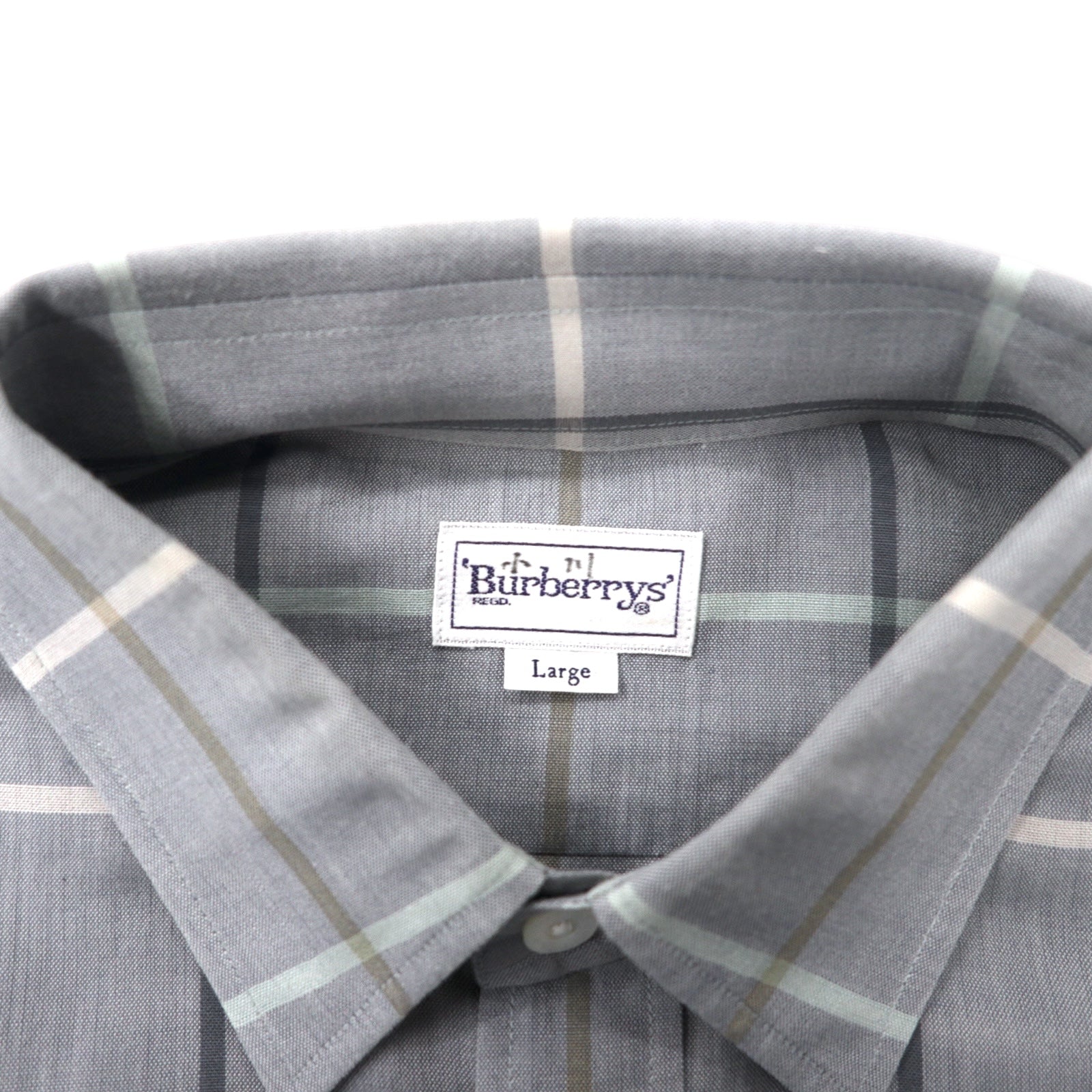 Camicia elegante a maniche corte Burberrys con motivo a finestre, taglia L, grigia, in lino e cotone, made in Japan