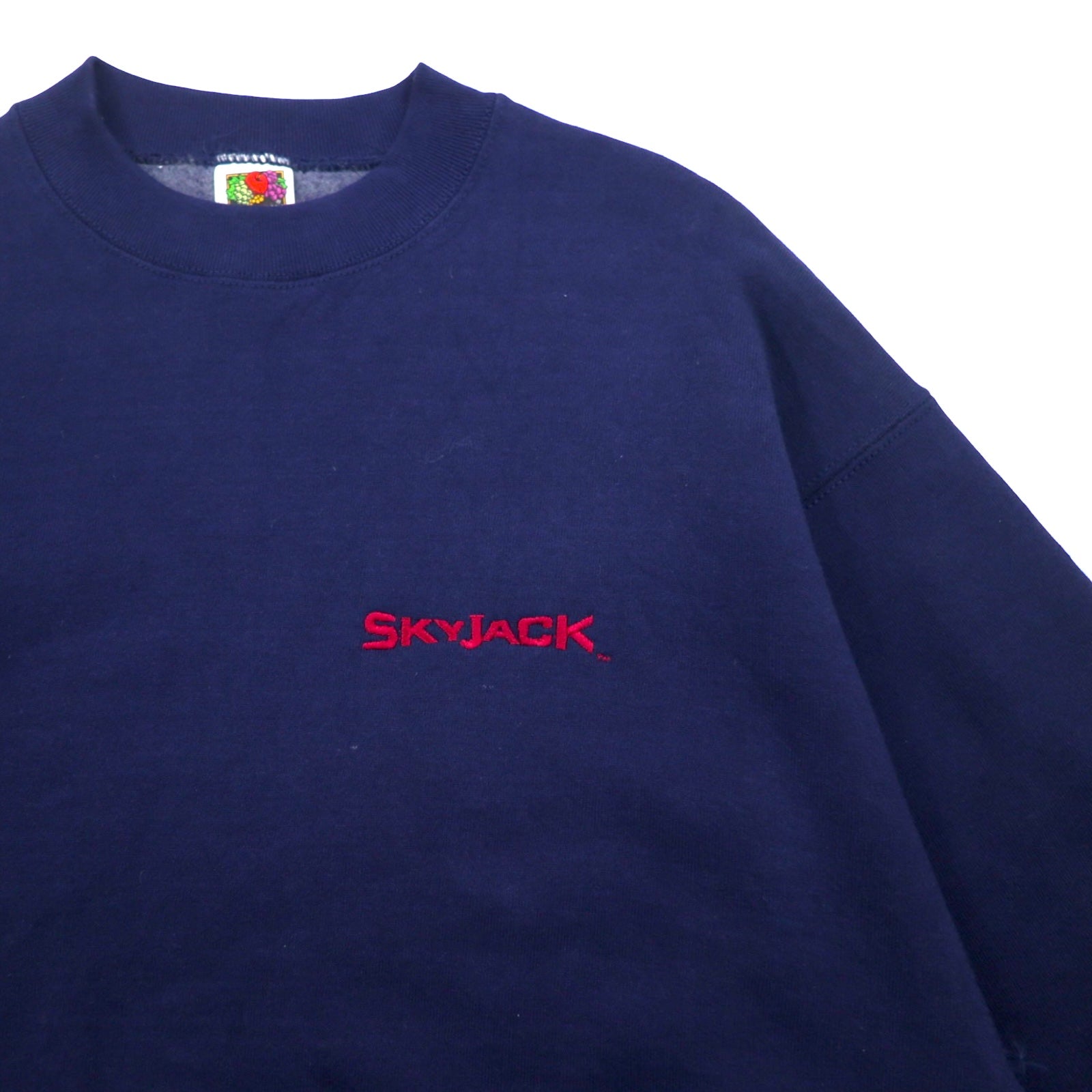 FRUIT OF THE LOOM Anni '90 Made in USA Felpa SUPER COTTON L Blu Navy Interno felpato SKYJACK Ricamo monologo