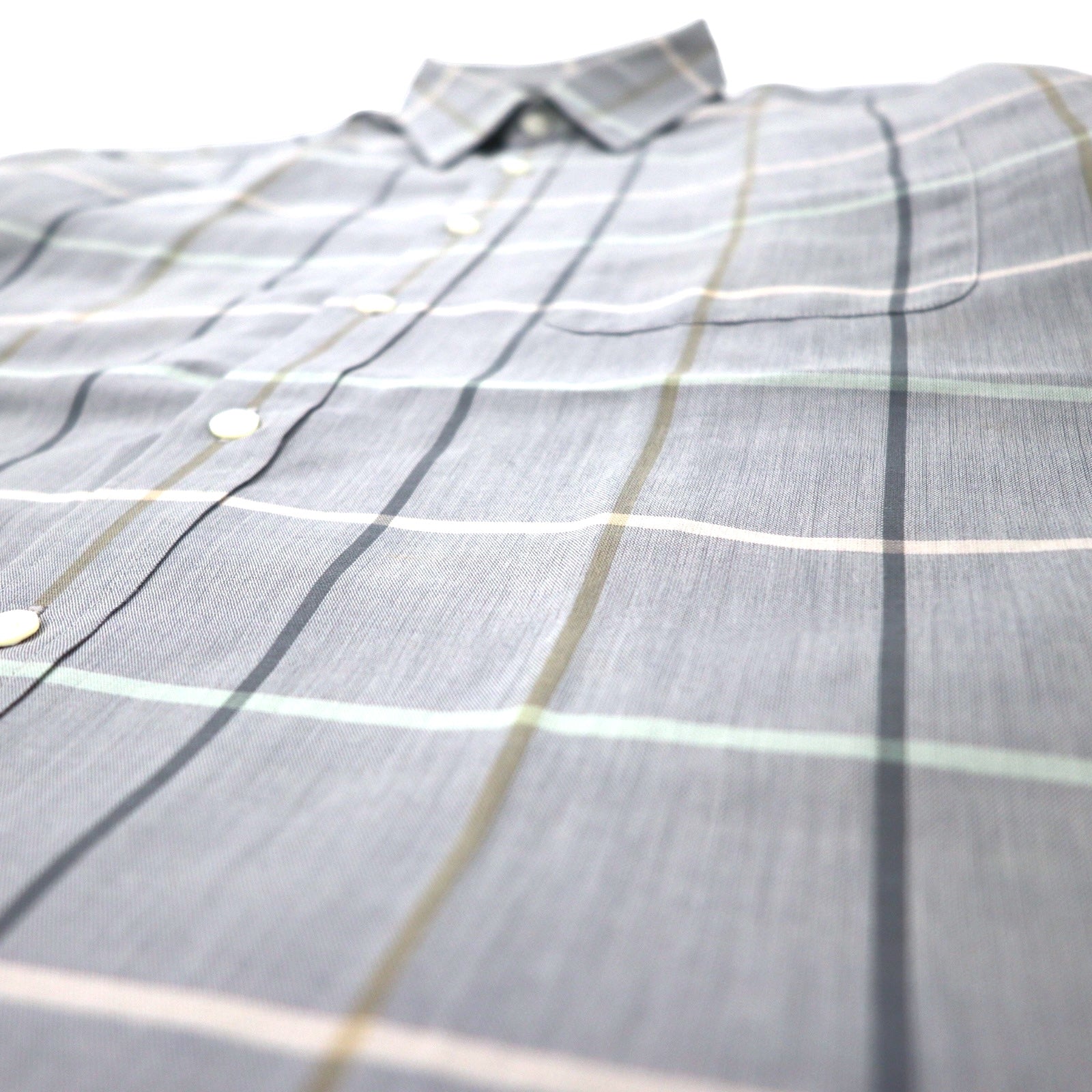 Camicia elegante a maniche corte Burberrys con motivo a finestre, taglia L, grigia, in lino e cotone, made in Japan