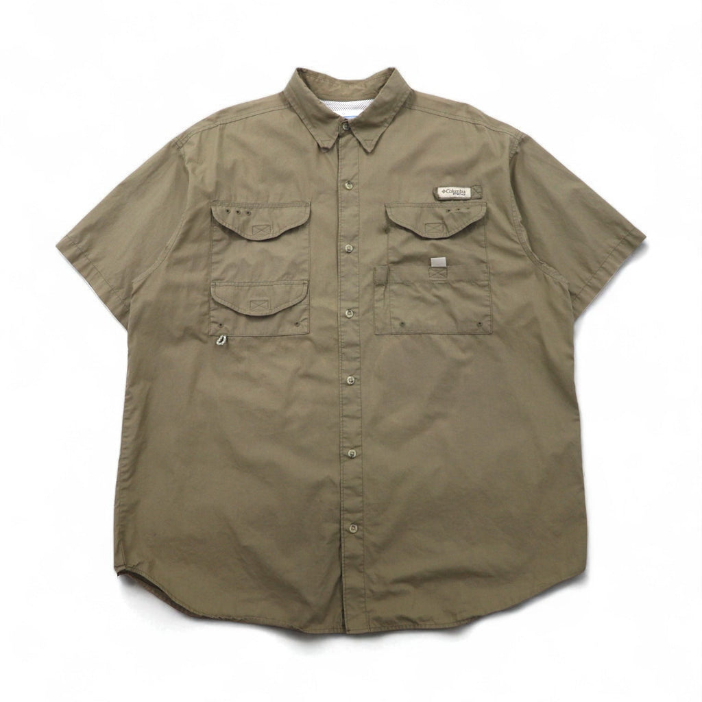 Camicia da pesca a maniche corte Columbia PFG Bahama, taglia L, color cachi, in cotone, multi-tasca, FM7130