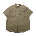 Camicia da pesca a maniche corte Columbia PFG Bahama, taglia L, color cachi, in cotone, multi-tasca, FM7130