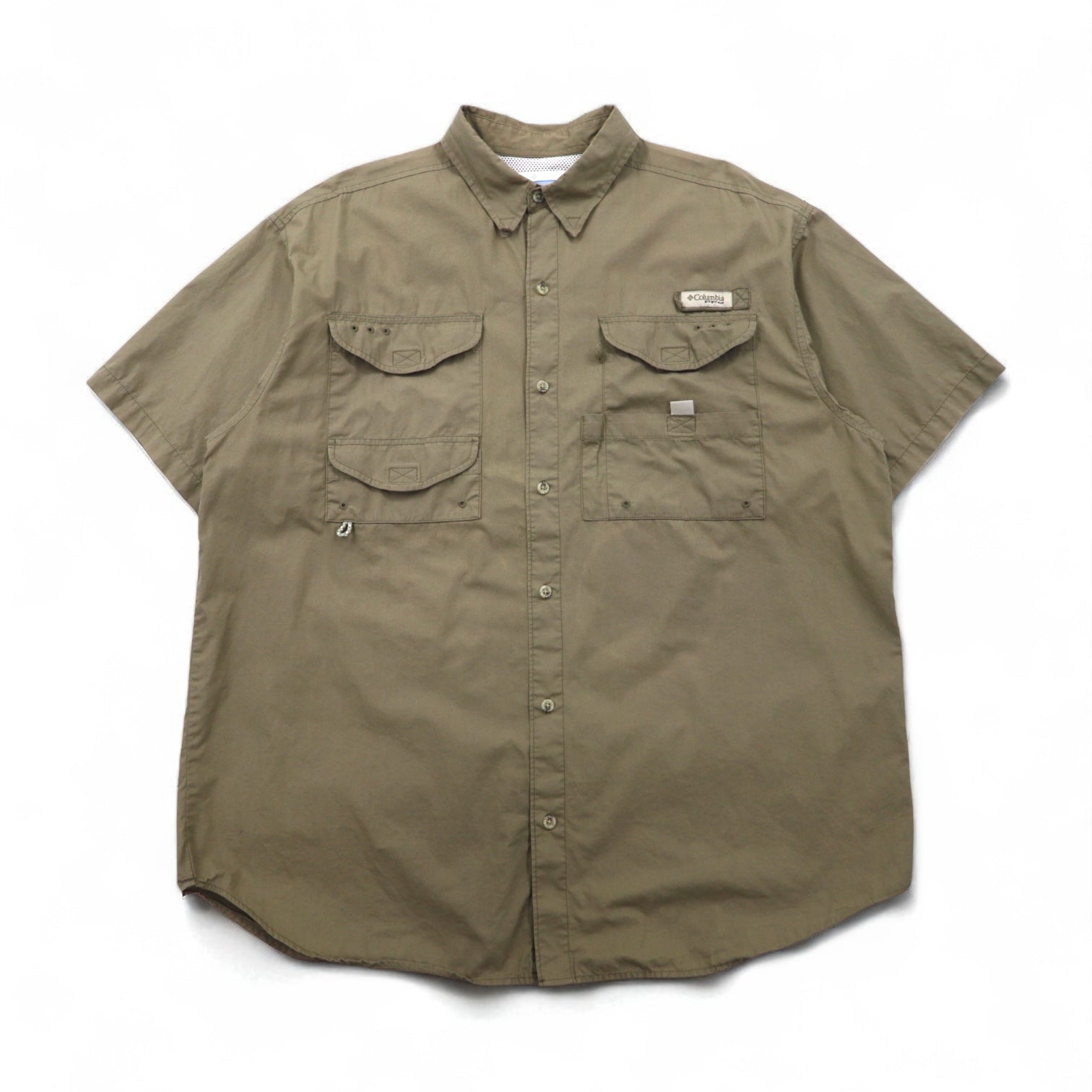 Camicia da pesca a maniche corte Columbia PFG Bahama, taglia L, color cachi, in cotone, multi-tasca, FM7130