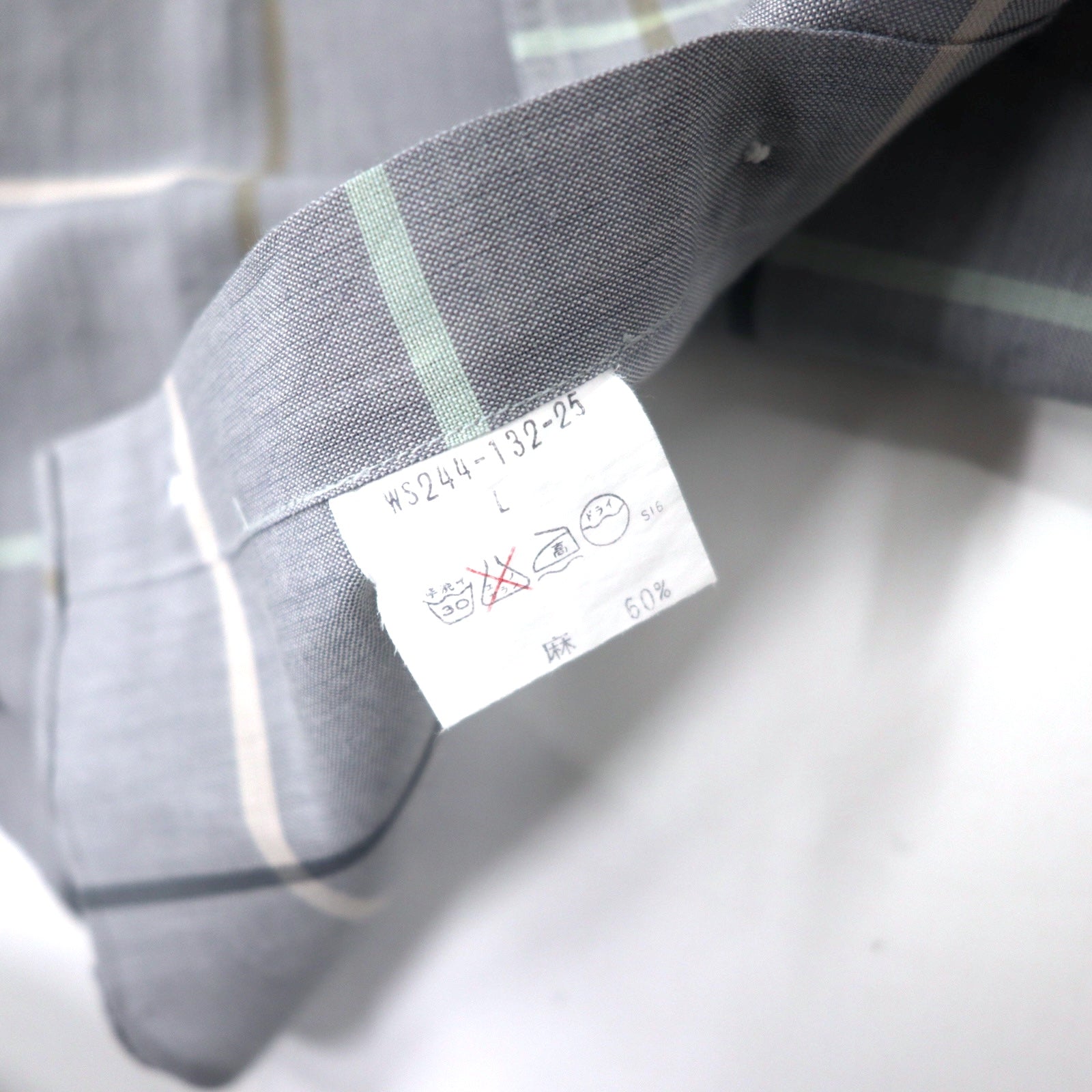 Camicia elegante a maniche corte Burberrys con motivo a finestre, taglia L, grigia, in lino e cotone, made in Japan