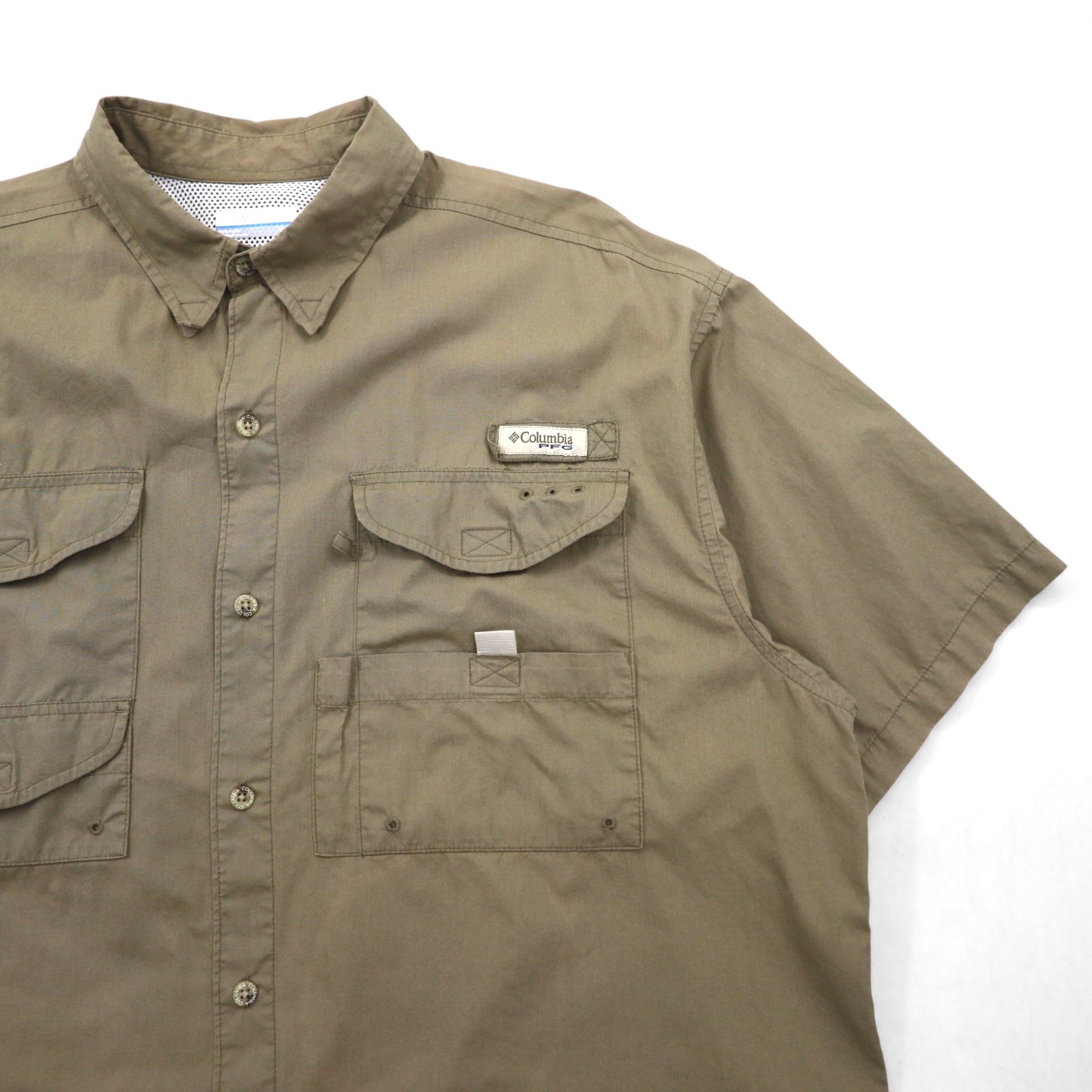 Camicia da pesca a maniche corte Columbia PFG Bahama, taglia L, color cachi, in cotone, multi-tasca, FM7130