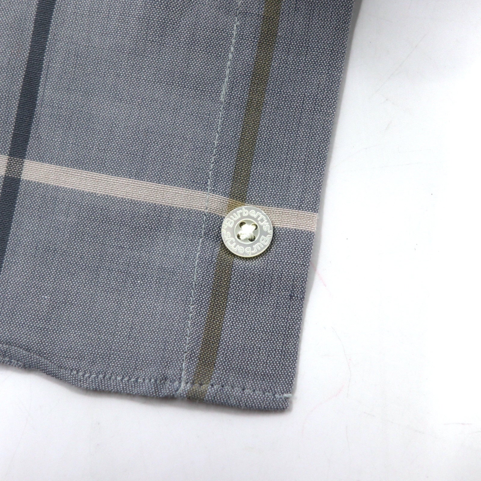 Camicia elegante a maniche corte Burberrys con motivo a finestre, taglia L, grigia, in lino e cotone, made in Japan