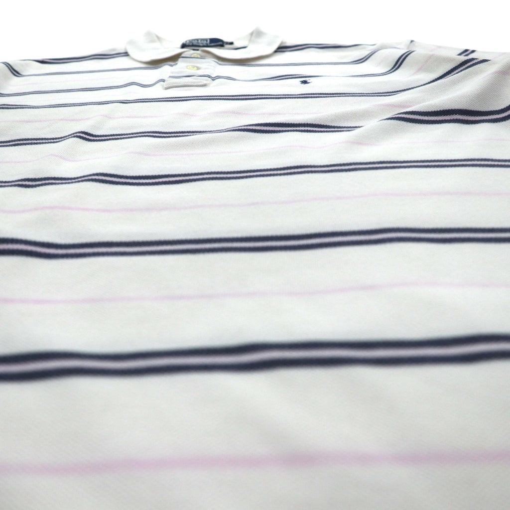 Polo by Ralph Lauren 90年代 ボーダー ポロシャツ L ホワイト 鹿の子 スモールポニー刺繍