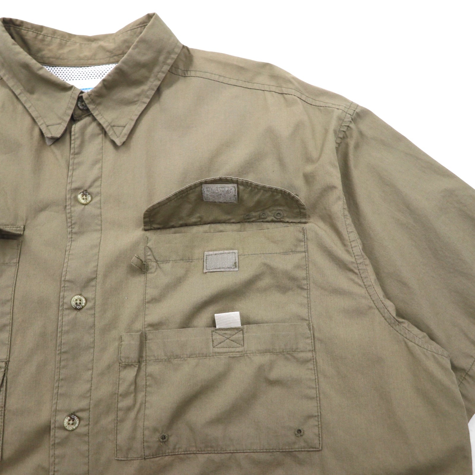 Camicia da pesca a maniche corte Columbia PFG Bahama, taglia L, color cachi, in cotone, multi-tasca, FM7130