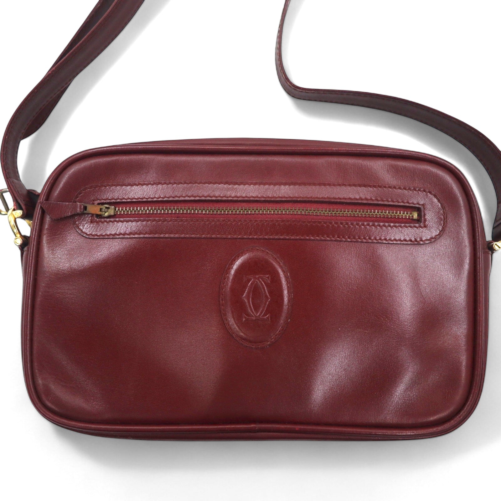 Borsa a tracolla Cartier Must Line, bordeaux, con logo, in pelle vecchia