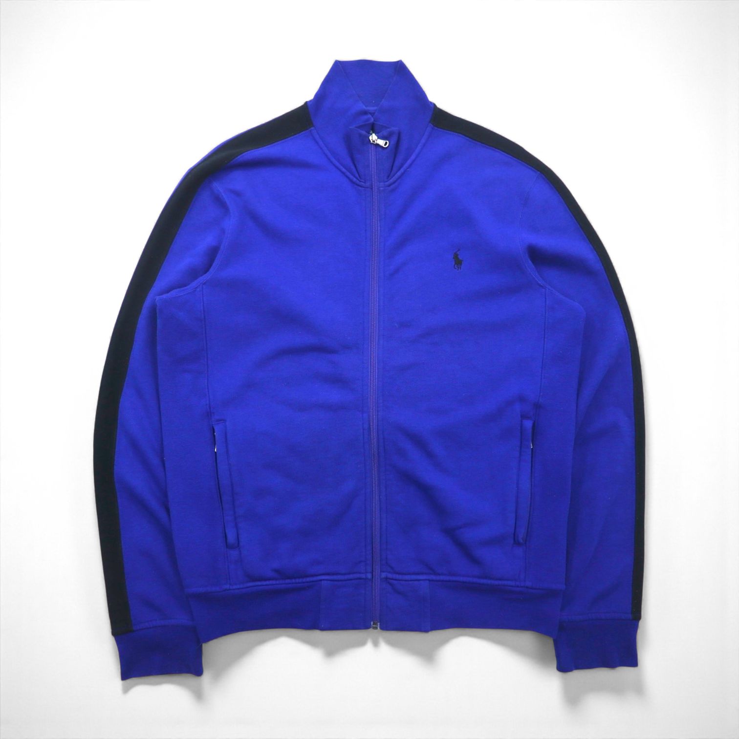 Polo Ralph Lauren 90年代 リバースウィーブ スウェット トラックジャケット ジャージ M ブルー スモールポニー刺繡 スタンドカラー