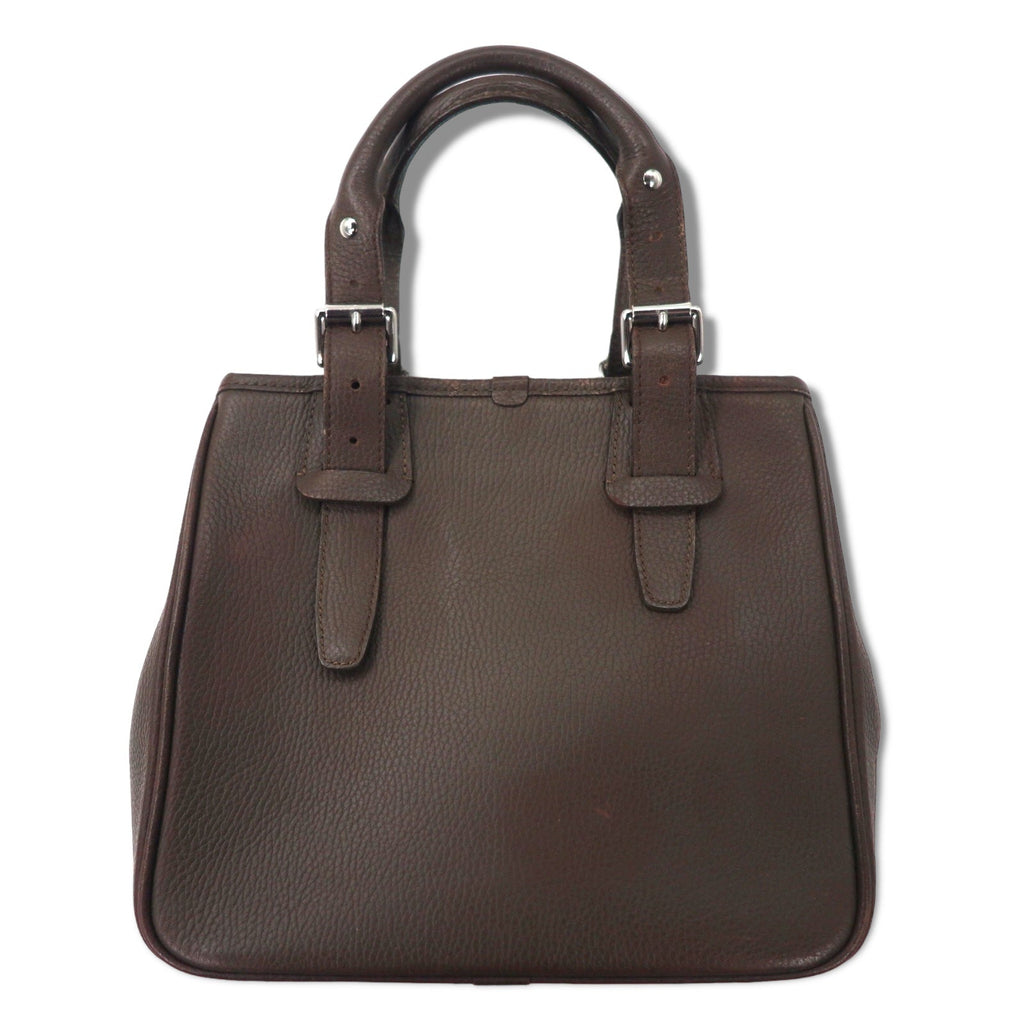 BURBERRY Borsa a mano quadrata Marrone Pelle martellata Interno Nova Check