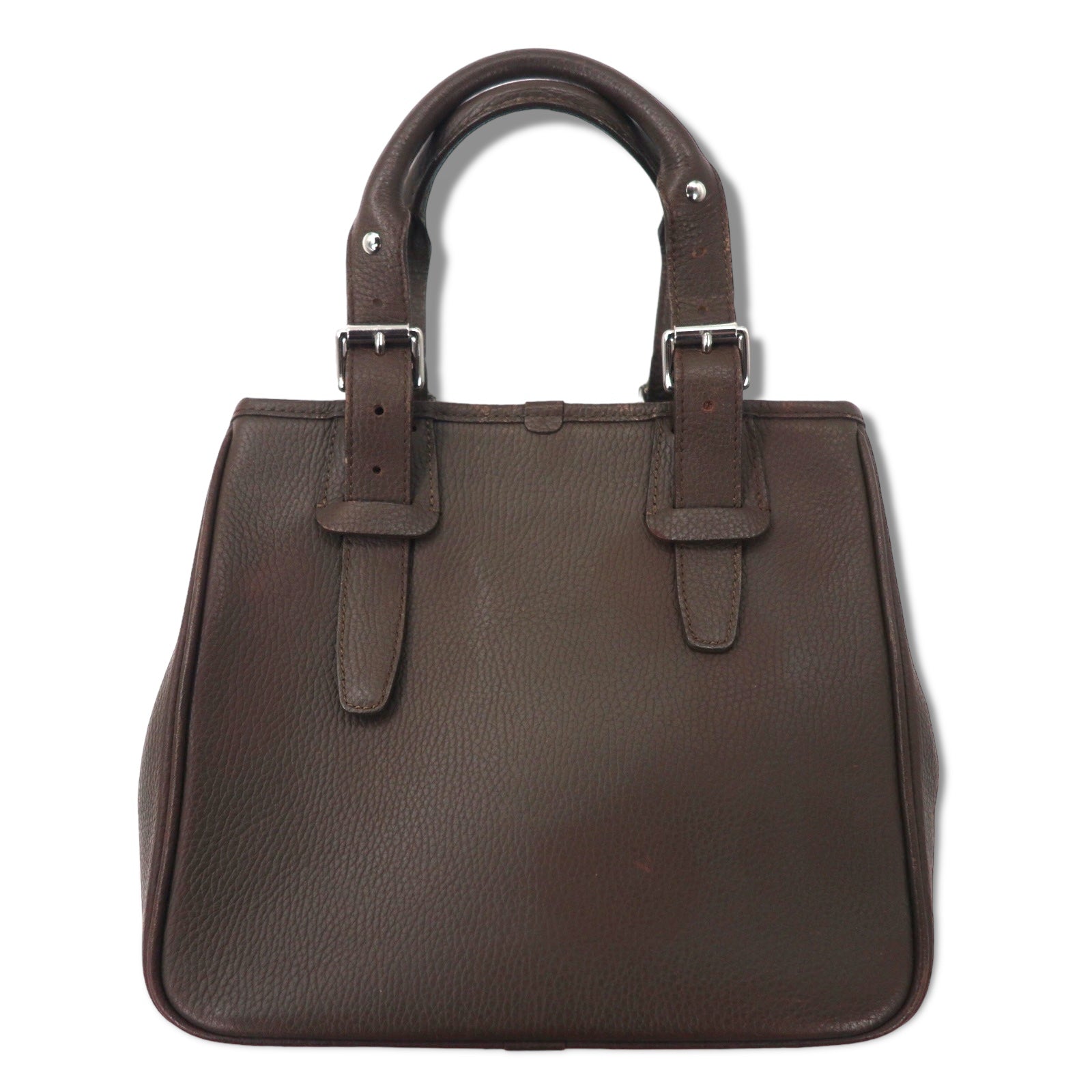 BURBERRY Borsa a mano quadrata Marrone Pelle martellata Interno Nova Check