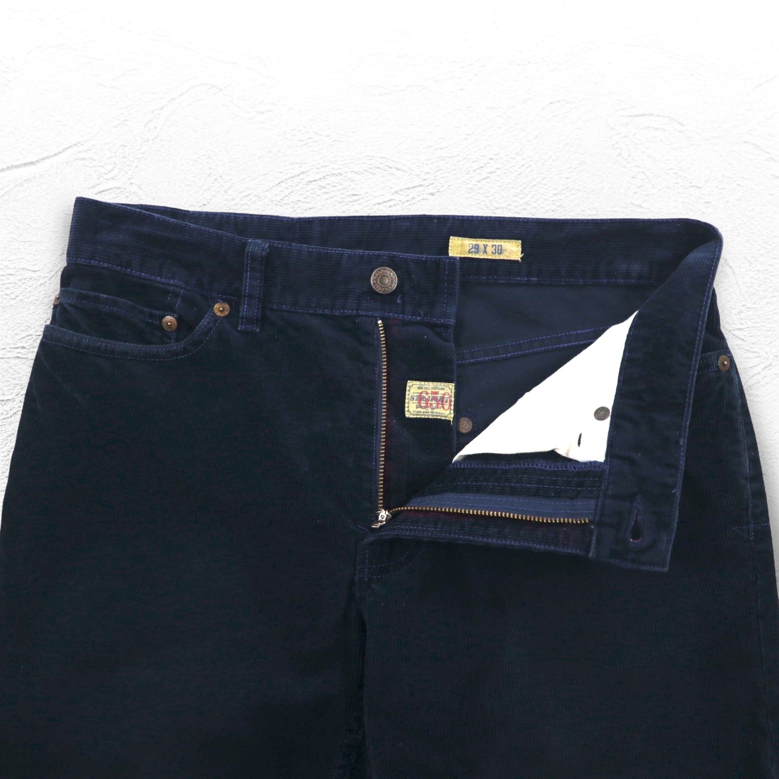 POLO RALPH LAUREN anni '90 pantalone in velluto a costine M blu navy toppa in pelle