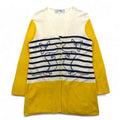 JC de Castelbajac Cardigan Lungo anni '90 in Lana Made in Italy L Beige Giallo Righe Ricamo Personaggio