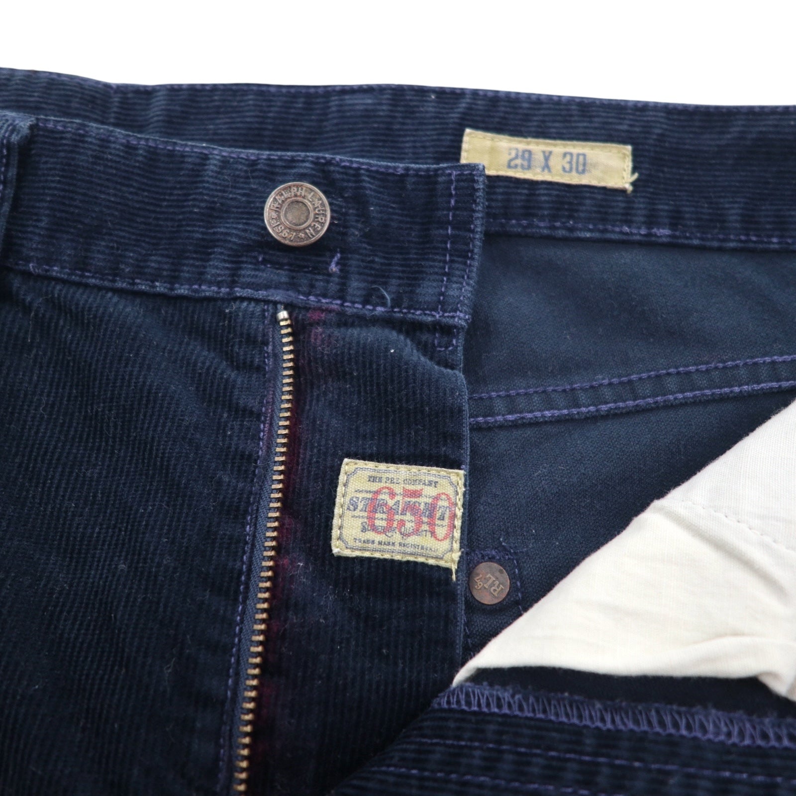 POLO RALPH LAUREN anni '90 pantalone in velluto a costine M blu navy toppa in pelle
